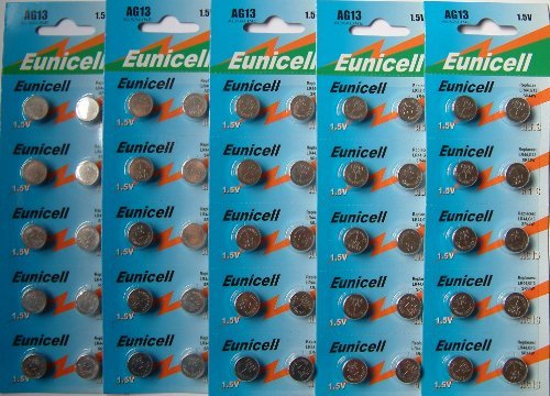 Eunicell 50 x AG13 Alkaline Button Cell Batteries -A76 L1154 SR44 G13 357 PX76A V13GA
