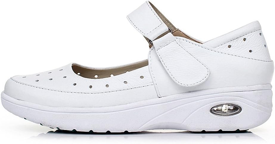 mewow Women's Classic White Comfy Leather Work Utility Nurse Shoes Loafer Flats
