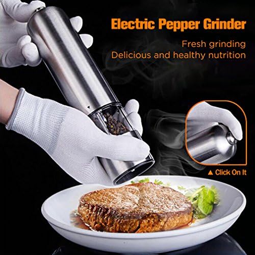 MeiLiMiYu Pepper&amp; Salt Mill with Adjustable Coarseness Stainless Steel Electric Pepper Grinder or Salt Grinder Mill Battery Operated
