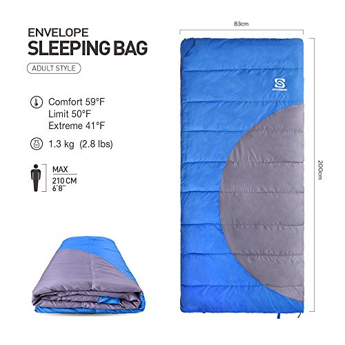 Hollegend Sleeping Bag - Envelope Lightweight Portable,Waterproof,Machine Washable,Perfect for Camping,Hiking,Backpacking,Traveling and Outdoor Activities (Sky Blue/Gray)