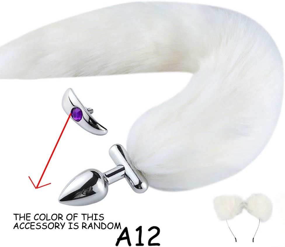 Wongfon Amal Plugs with Fox Tail -Metal Aluminum Alloy bu-t-t Plugs with Headband for Women Men Cosplay Toys