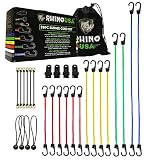 RHINO USA Bungee Cords with Hooks 28pc Heavy Duty Assortment with 4 FREE Tarp Clips, Drawstring Organizer Bag, Canopy Ties & Ball Bungees - Highest Quality Bungie Cord Set on Amazon