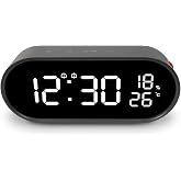 mooas Rolling Pop Mirror LED Desk Clock with USB, Alarm/Snooze (Dark Gray) | Digital Alarm Clock, Brightness Adjustment, 12/24H Mode, Temperature &amp; Humidity Display, Rolling Button, Easy to Use