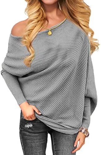 McVanedy Women's Off The Shoulder Sweater Pullover Sweaters Fashion Sweatshirts For Women Grey X-Large