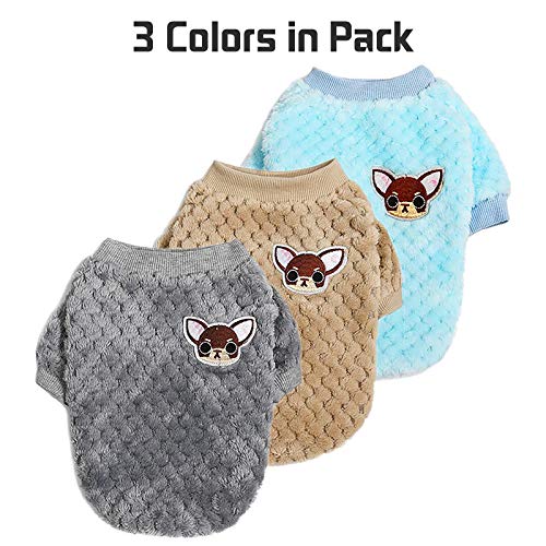 Dog Sweater for Small Medium Large Dog or Cat, Warm Soft Flannel Pet Clothes for Puppy, Small Dogs Girl or Boy, Dog Sweaters Vest Shirt Coat Jacket for Winter Christmas (Medium, Grey+Coffee+Sky Blue)