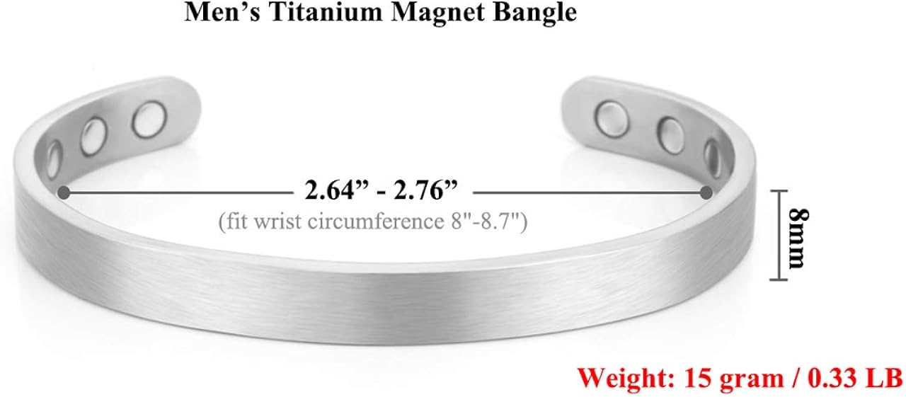 JOVIVI Titanium Magnetic Matte Plain Cuff Bangle Bracelets for Men Women Therapy, 8mm, Silver: Clothing