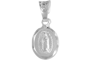 SABRINA SILVER Very Tiny 3/8 inch Sterling Silver Double Sided Guadalupe & Sacred Heart Medal Pendant Oval