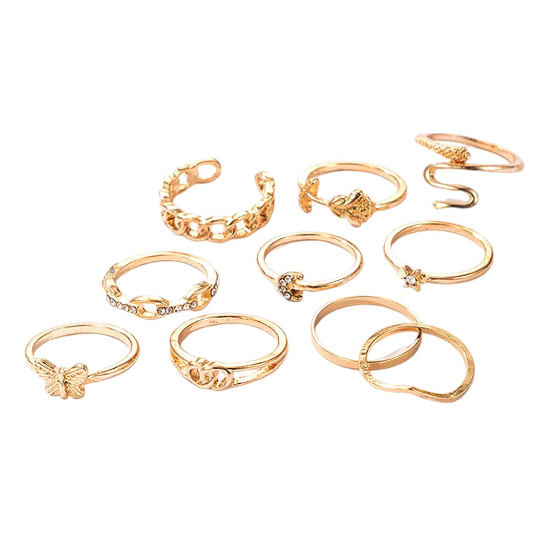 DA Edary Boho Butterfly Knuckle Ringe Gold Kristall Joint Ring Set Schlange Stapelbar Midi Fingerring Schmuck für Frauen und Mädchen (10Pcs)