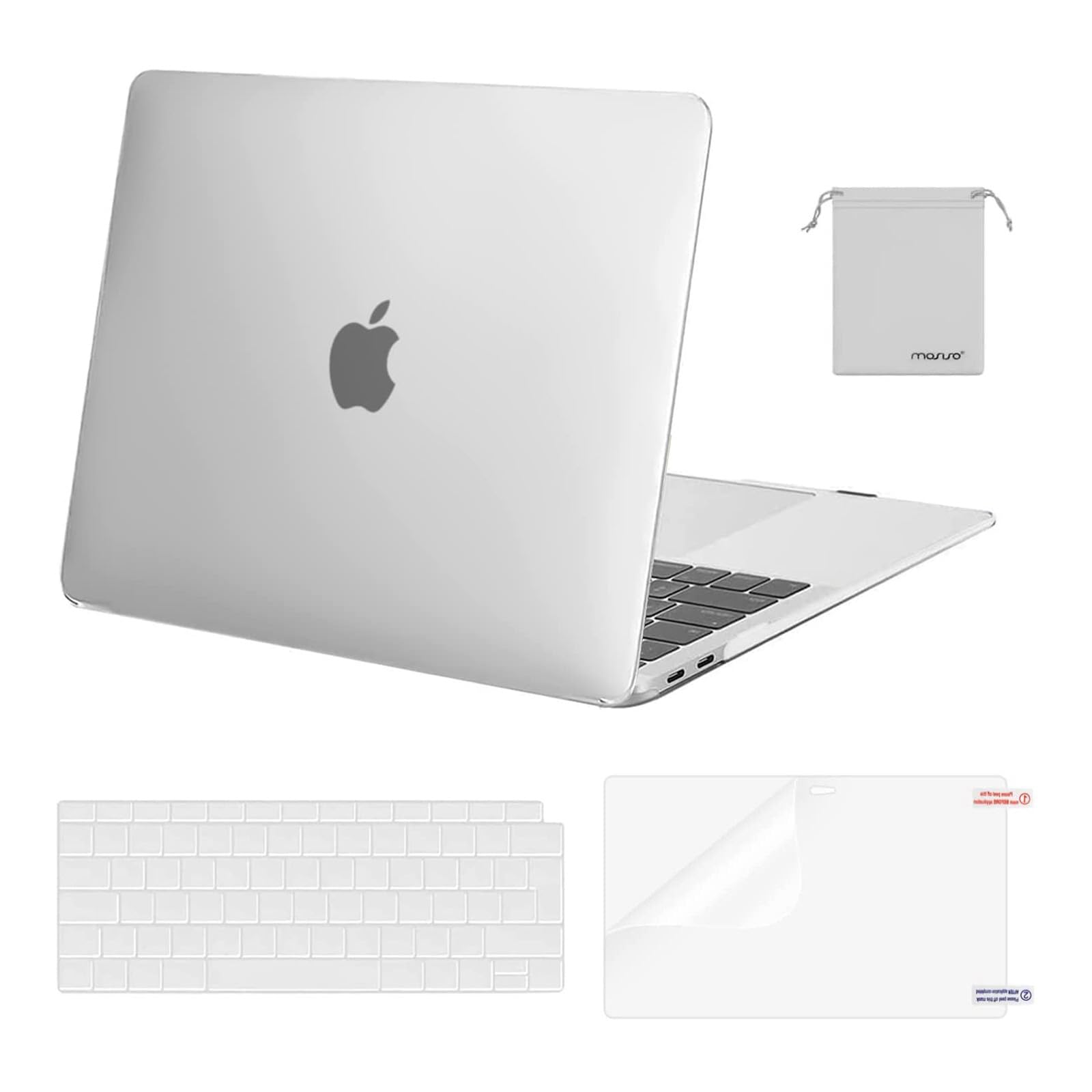 MOSISO Compatible with MacBook Air 13 inch Case M1 2021 2020 2019 2018, Hard Shell for MacBook Air M1 Case 13.3 inch A2337 A2179 A1932 & Keyboard Cover & Screen Film & Storage Bag, Frost