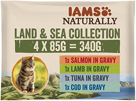 IAMS Naturally Wet Cat Food Land and Sea Collection Complete and Balanced Cat Food with Natural Ingredients for Adult Cats 4 x 85 g