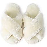 LZSYC Girl's Fuzzy Fluffy Slippers Open Toe Cross Band Soft Plush House Slippers