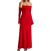 KUTUMAI Elegant Off Shoulder Long Sleeve Maxi Dress Bodycon Tie Formal Wedding Guest Dresses for Women 2025 Fall