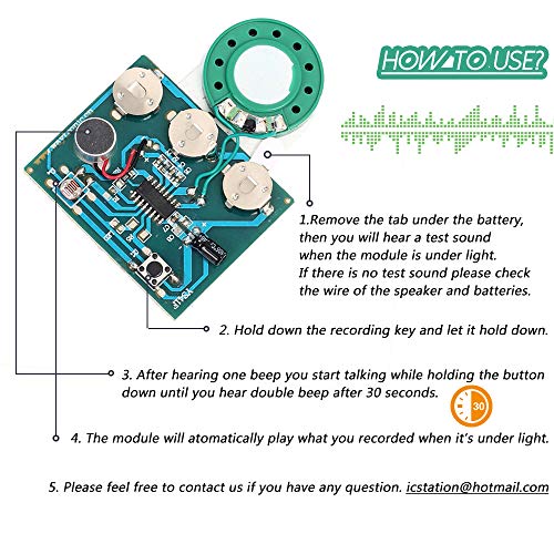 Icstation 30 Seconds Recorder Light Sensor Sound Module Voice Recording with MIC for Mother's Day DIY Musical Gift Box Speaking Greeting Card Birthday Christmas Valentine