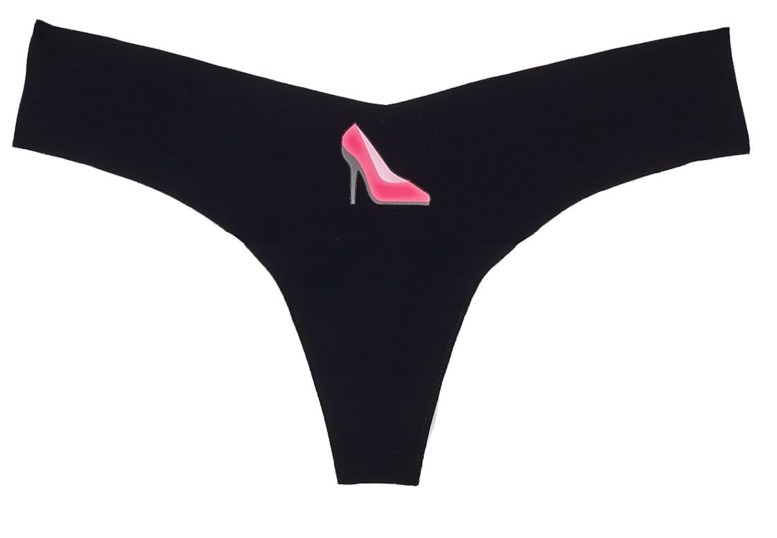 Commando Assorted Applique Thongs High Heeled Emoji on Black, M/L
