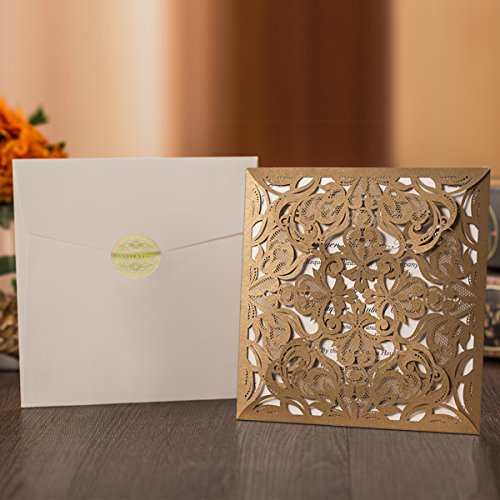 Buy Wishmade Gold Square Lace Laser Cut Wedding Invitations Kits With