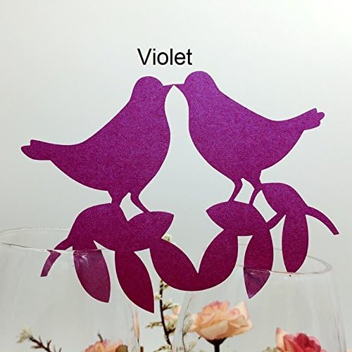 100 Pcs Love Birds Wedding Guest Name Place Cards Laser Cut Wine Glass Table Decoration For Party (Violet)