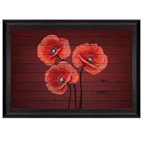 Bouquet of Red Poppy Flowers on Cherry Wood...