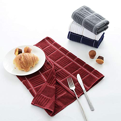 Anyi Kitchen Dish Towels Heavy Duty Absorbent Dish Cloths with Hanging Loop 100% Cotton Tea Bar Towels (16x26, Set of 3, Red)