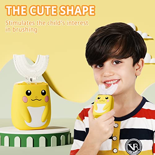 ELOTAME U Shaped Toothbrush Kids with 4 Brush Heads, Cartoon Sonic Automatic Toothbrush with 6 Cleaning Modes, 360-Degree Cleaning, IPX7 Waterproof, 45s Timer (8-15 Age Yellow)