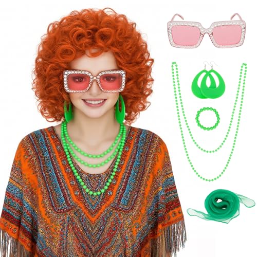 Women Mrs Roper Curly Orange Red Cosplay Halloween Wig with… at Amazon