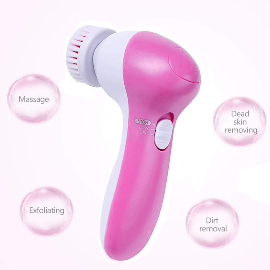 【 Newest 2020 】Gackoko Facial Cleansing Brush-Waterproof Face Spin Brush Set with 5 Brush Heads，Gentle Exfoliating and Removing Blackhead，Deep Cleansing face (PINK): Beauty