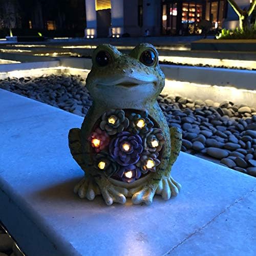 LED frog garden statue, cute design, suitable for backyard decor.
