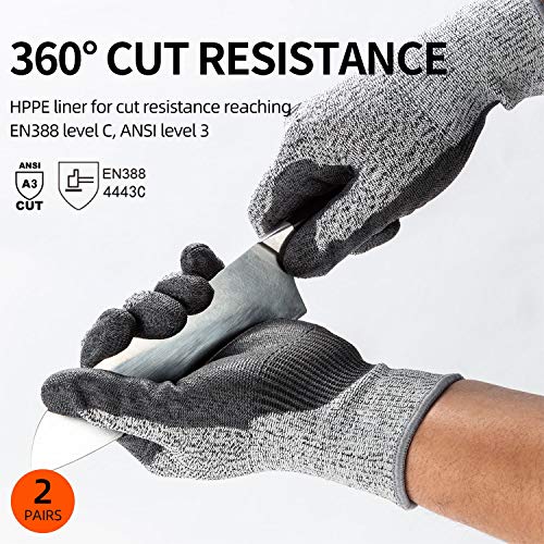 Vgo 2Pairs ANSI Level 3 Cut Resistant Gloves EN388 Certified Hand