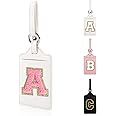 Personalized Initial Luggage Tags for Suitcases, Leather Chenille Letter Cute Luggage Tags with Privacy Name Card, Embroidered Travel Bag Backpack Tags Gifts for Women Kids Girls Teens(White-A)