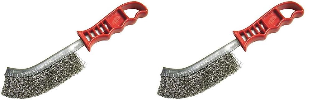 Faithfull FAIWBHANDS Steel Crimped Wire Scratch Brush Red Handle 25 cm Long (Pack of 2)