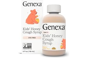 Genexa Kids’ Organic Honey Cough Syrup, Dye Free, 0% Artificial Additives, Children's Cough Remedy for Kids 2-11, Soothing Natural Honey Flavor, Gluten Free, & Non-GMO 4 fl oz