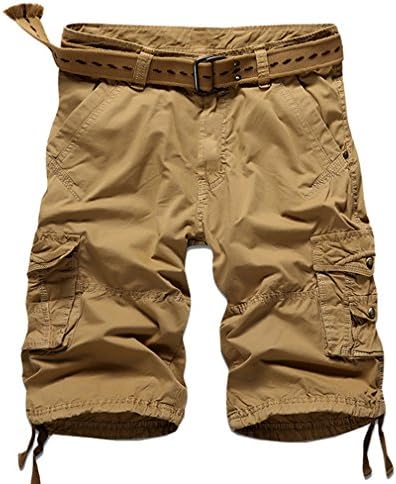 Men's Summer Trend Trouser Tooling Pants Multi-Pocket Cotton Cargo Shorts Earth Yellow 36
