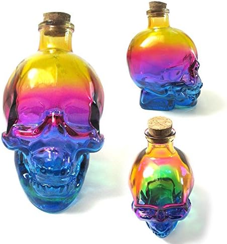 Skull Head Rainbow Glass 14oz Decanter Container Flask Jar Whiskey Tequila Cup