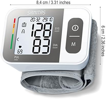 Tensiómetro de muñeca SBC 15, medición completamente automática de la presión arterial y el pulso, función de advertencia de posibles alteraciones del ritmo cardíaco