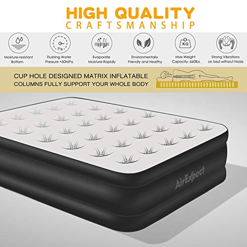 Air Mattress Queen Size Airbed - AirExpect Upgraded Inflatable Mattress Blow up Bed with Built-in Electric Pump, Elevated Raised Air Mattress Quilt Top, Height 19", Storage Bag, 2-Year Warranty - Thumbnail 4