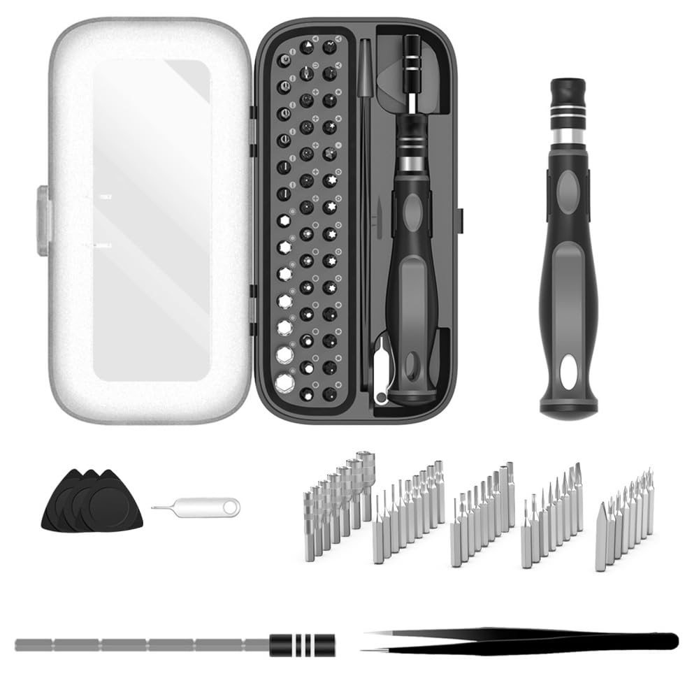 48-in-1 Screwdriver Kit, Anti-Slip Small Screwdriver Kit with Case Extension Rod Tweezers for PC Glasses Laptop Phone