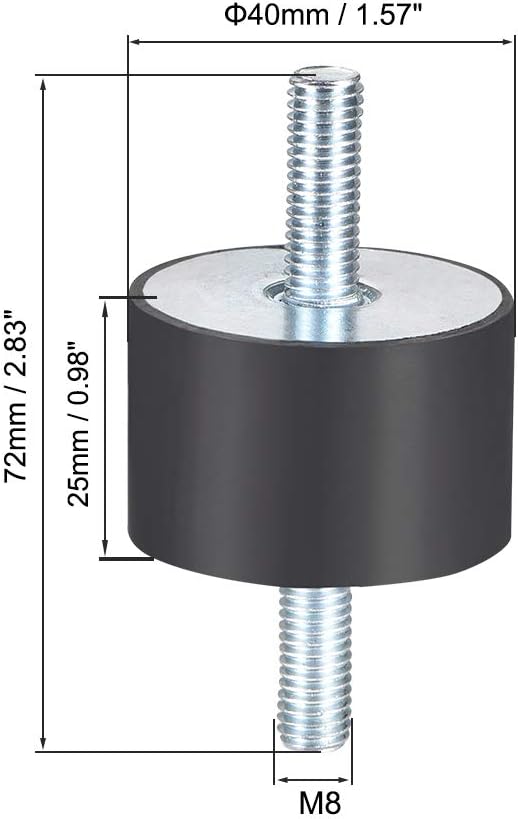 sourcing map 40 x 25mm Rubber Mounts,Vibration Isolators,Shock Absorber with M8 x 23mm Studs 4pcs - Image 3