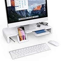 Foldable Monitor Stand Riser Klearlook Computer Monitor Stand with 3 Adjustable Width Compatible with Tablet Printer Laptop PC with Storage Drawer Tablet & Phone Stand Holder [White]