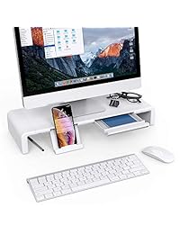 Klearlook - Soporte ajustable para monitor de ordenador con cajón de almacenamiento, soporte para tablet y teléfono para monitor de ordenador portátil, impresora y máquinas de fax