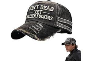 Funny Retro Old Man Club Casual Hat, Ain't Dead Yet Adjustable Vintage Distressed Embroidered Baseball Cap for Humor Lover