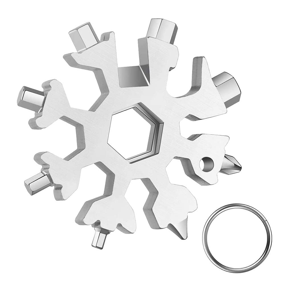 Snowflake Tool, Stainless Steel Multifunction Tool for Snowflakes 18-in-1 Portable Snowflake Tool for Camping, Adventure, Daily Use at Home, Silver