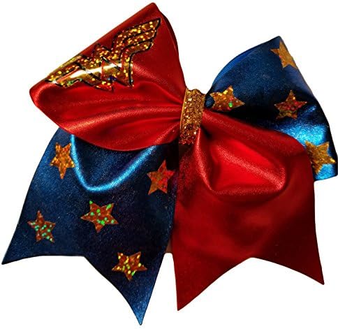Cheer bows blue sparkly Wonder Hero Woman Hair Bow