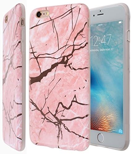 iPhone 6s Plus Case,iPhone 6 Plus Case, Rose Gold Chrome Plated Marble Clear Bumper TPU Soft Case Rubber Silicone Skin Cover for iPhone 6 Plus / iPhone 6S Plus (Pink RoseGold)