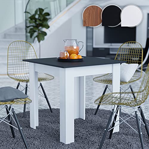 Miadomodo® Tavolo da Pranzo Quadrato - 80 x 80 x 76,5 cm, da 4 Persone, in Legno MDF, Bianco con Piano di Colore a Scelta - Tavolo da Cucina, Soggiorno, Sala da Pranzo (Nero)