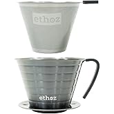 Ethoz® Pour Over Coffee Maker – Sustainable Stainless Steel Pour Over with Built-In Reusable Filter, Flat/Convex Bottom for E