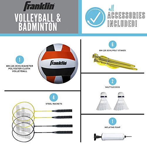 Franklin Sports Family Volleyball & Badminton Combo Set Portable