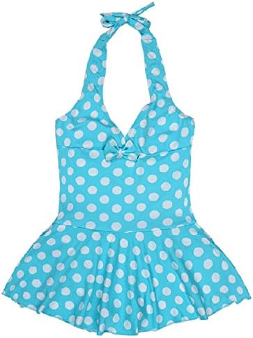 KJY Girl's One Piece Swimsuit Polka Dot Swimwear Halter Swimdress