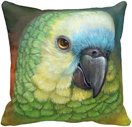 Blue Fronted Amazon Parrot Realistic Painting Throw Pillow Case 18x18 Square Decorative Throw Pillow Case Cushion Cover
