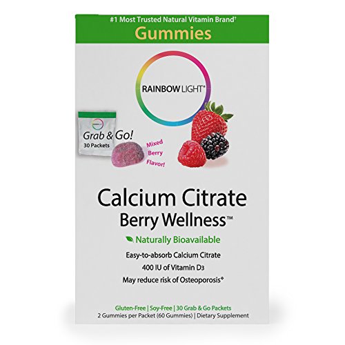 Rainbow Light - Calcium Citrate Berry Wellness - Chewable Gummy Calcium Supplement; 500mg Calcium, 400 IU Vitamin D3; Supports Calcium Absorption, Tooth and Bone Growth and Health - 30-Pack Box