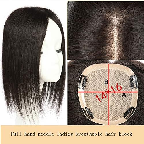 YOLANDEK Free Parting Human Hair Clip in Toppers for Women, 1416cm Large Mono Crown Topper Hairpieces for Thinning Hair,141635CM