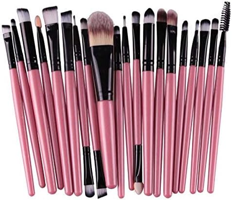 20 Pcs Makeup Brush Set Wooden handle Professional Face Eye Shadow Eyeliner Foundation Blush Lip Makeup Brushes Powder Liquid Cream Cosmetics Blending Brush Tool (Pink)
